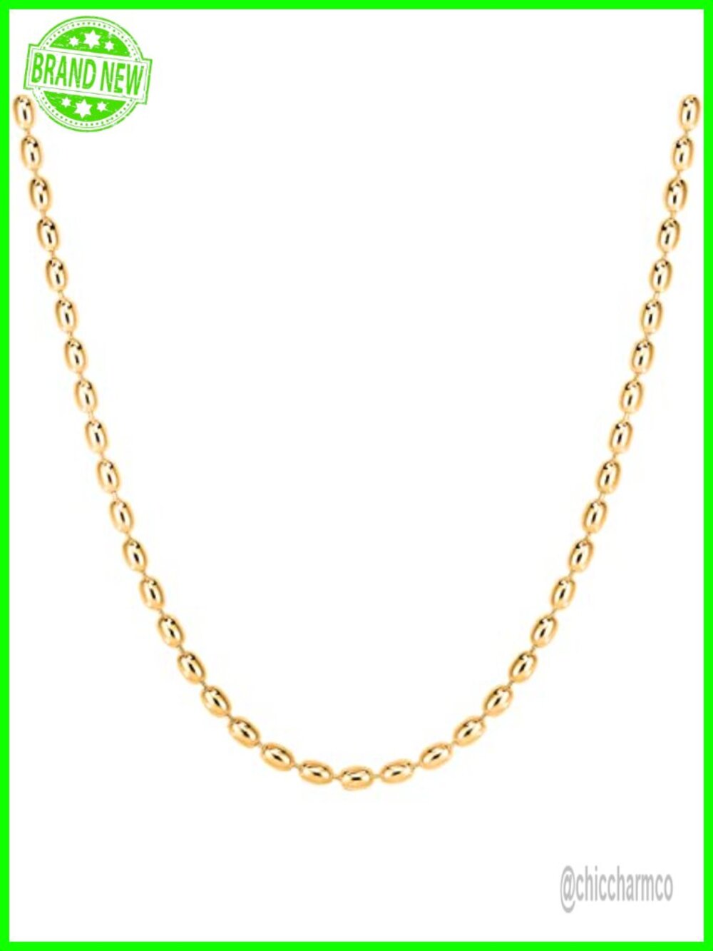 Savlano 14K Gold Plated Over 925 Sterling Silver Oval Rice Bead Chain